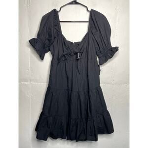 NEW Express Bow Tiered Mini Dress Puff Sleeves Black Size Medium